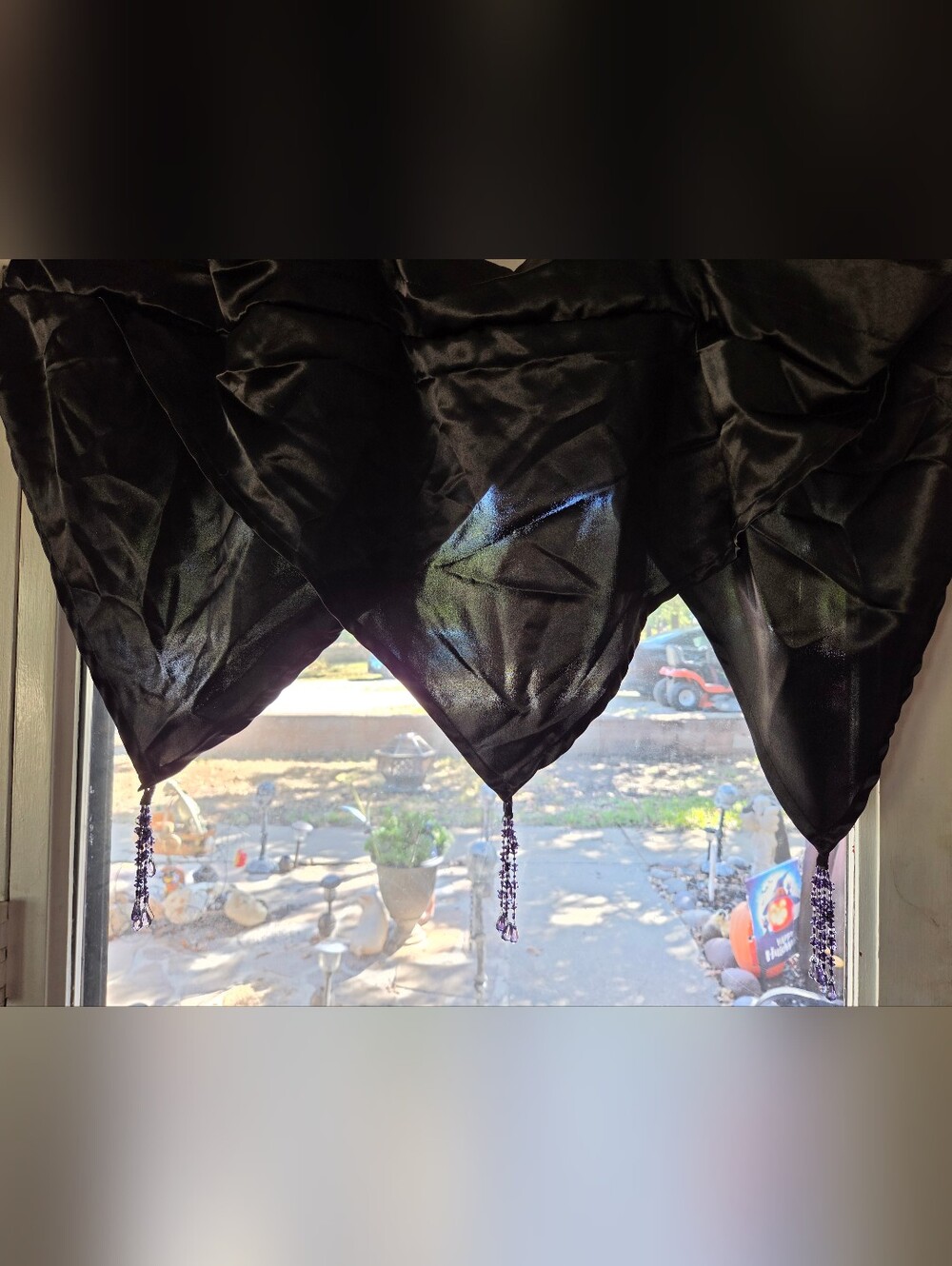 Springs Global Black Satin Swag 2 Valances Purple Crystal Bead  Goth Glam 50x18